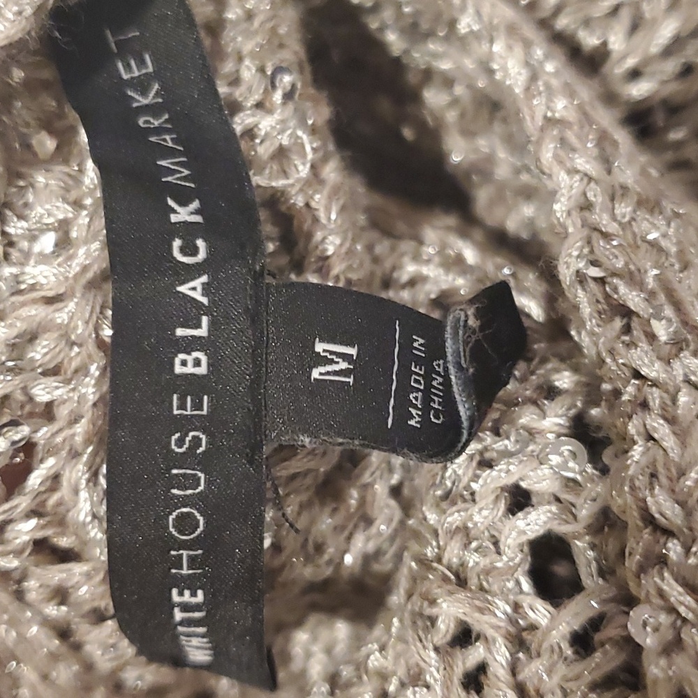 White House Black Market Fringe Sequin Metallic Colorblock Sweater Size M - Picture 8 of 8